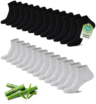 12/24 Paires de Chaussettes Sneaker pour Homme et Femme en Bambou, Anti-Odeur Respirantes Douces Demi-Chaussettes Courtes pour Quotidien Loisirs Shopping et Maison