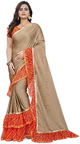 Riva Enterprise Women's Chiffon Ruffle Saree With Bandhej frill Ruffle Saree(Riva514_517_5.5_Meters)