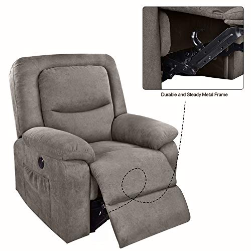 MAGIC UNION Overstuffed Fabric Electric Recliner Chair Heated Vibration Massage Sofa with USB Charge Port Home Theater Seating - Thumbnail 6