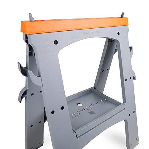 Amazon Basics Rectangular Folding Sawhorse, Collapsible, Folds Flat, 900 Pound Capacity, Set photo 9