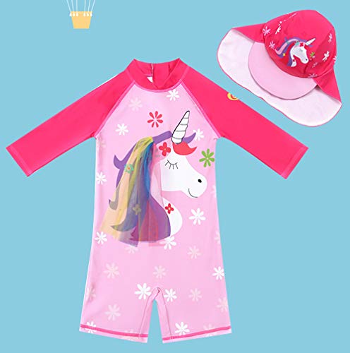 Baby Toddler Girls Unicorn Swimsuits One Piece Swimwear Bathing Suits Rash Guard UPF 50+ (Shy Unicorn, 4-5 Years)