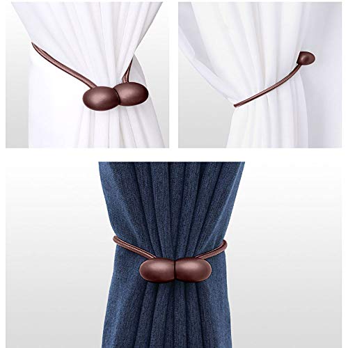 SmallDot Magnetic Curtain Tiebacks, [Pack of 2] Window Curtain Holders Hooks Holdbacks with Strong Magnet for Blackout Curtain Sheer Panels Draperies, 18 Inch, Chocolate - Thumbnail 4