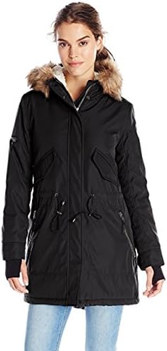 S13/NYC Women's Army Sherpa Lined Parka with Faux Fur Hood,Black,Small
