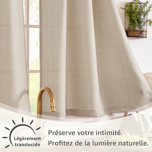 TOPICK Short Beige Kitchen Curtains 70L x 90H cm for Low Cabinet Window Cupboard with Internal Rod Pocket Small Curtain Modern 2 Panels