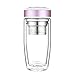 Double Wall Glass Water Bottle, ONEISALL Glass Tea Tumbler Infuser Bottle & Strainer, Fits Car Holder, Heat Resistant, 12.8 Ounce (Rose Gold)