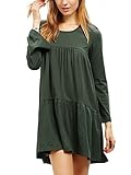 ROMWE Women's Bohemian Long Sleeve Loose Casual Dress Tunic Top Green L