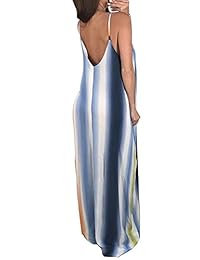 Bodycon4U Vestido largo con tirantes finos y tirantes finos para mujer Vestido suelto con cuello en V de playa suelta