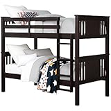 Dorel Living Dylan Kids Bunk Beds, with Guard Rail and Ladder,Wood, Twin Over Twin, Espresso
