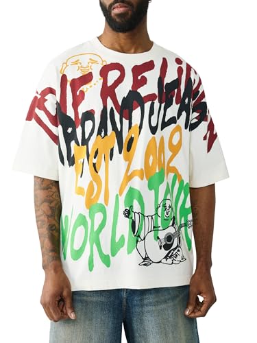 True Religion Men’s TR Graffiti Graphic Relaxed Tee – Crewneck, Graphic Buddha…
