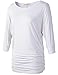 Lanmo Womens Dolman Sleeves Drape Tops Solid Side Shirring Jersey Tee(2X, White)