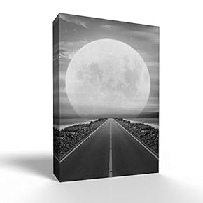 Canvas Wall Art - Super Big Moon with Road for Office Art - Modern Home Art Stretched and Framed Ready to Hang - 12x18 inches