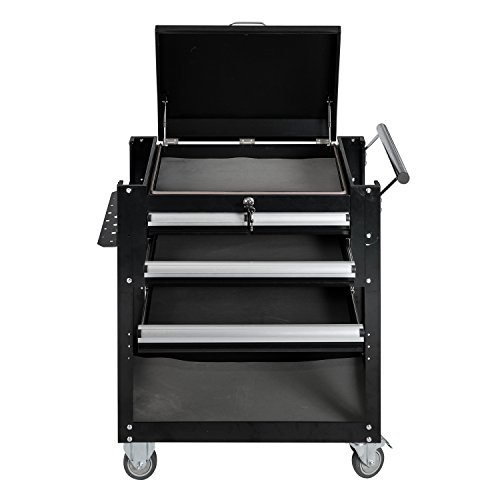Enjoi Utility Tool Cabinet Service Cart Tool Chest Workshop Rolling Storage Trolley Tool Box w/Drawers (Black)