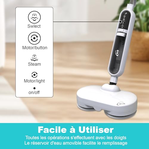 KOK 10-in-1 Steam Cleaner, Steam Mop with Rotary Function, High Temperature Steam, 500ml Capacity, 15 Accessories, 10s Heating Time, for Bedrooms, Kitchens and Living Rooms