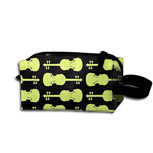 Yellow Violin Print Travel Cosmetic Bag Portable Organizer Multifuncition Handbag