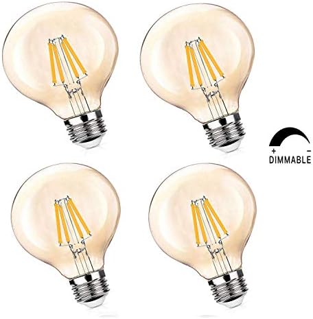 USiFar 【4 Pack】 4W Dimmable Edison LED Light Bulbs, Warm White E26/E27 LED Vintage Light Bulbs, LED Filament Equivalent 40W Incandescent G80[Energy Class A+]
