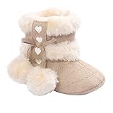 Voberry® Baby Toddler Girls Knit Soft Winter Warm Snow Boot Fur Trimmed Pom Pom Boots (6~12M, Beige)