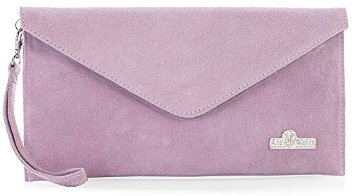 Leah by "LiaTalia" Italian Suede Leather Envelope Evening Clutch Bag with Cotton Lining and a Dust Protection Bag - Baby Pink