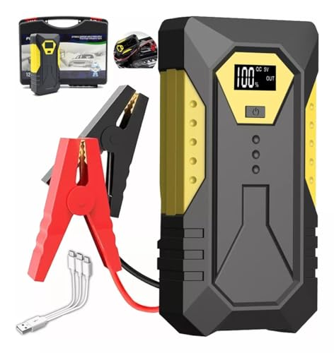 YHDZSW Arrancador de Batería de Coche, 2500A 26800mAh Arrancador Portátil de Batería de Coche, Arrancador de Baterias de Auto con Pantalla Digital Carga Rápida USB y Linterna