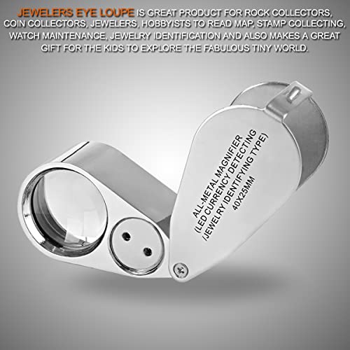 KINGMAS 40X Jewelers Loupe, LED Light Illuminated Folding Magnifying Jewelry Eye Magnifier (LED Currency Detecting/Jewlers Identifying Type Lupe)