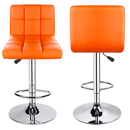 Leopard Barhocker, Moderner PU-Leder, verstellbarer Drehstuhl, mit Rückenlehne, 2 Stück (Orange) – Bild 5