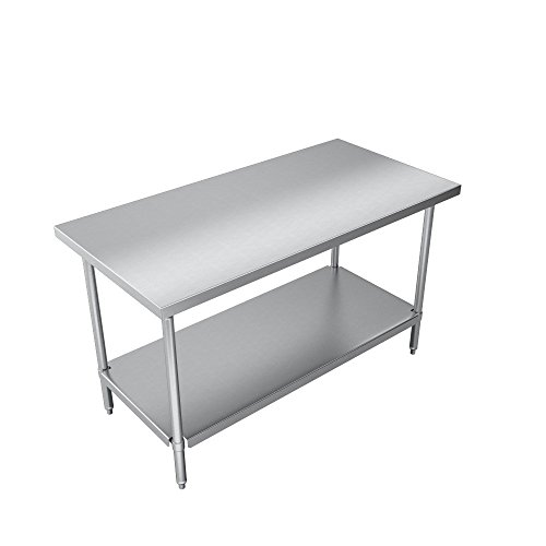 Elkay Foodservice Chef's Choice Work Table, 24"X108" OA, 36" Working Height, Flat Top, Stainless Undershelf, Turned Down Table Edge, Stainless Legs With Adjustable 1" Feet, 16 Gauge 300 Series Stainless Steel, NSF Certified