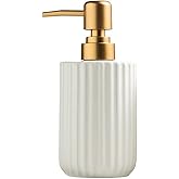 Chic Cylinder-Shaped Soap Dispenser, Vertical Stripe Design with Gold Pump, Ceramic Lotion Dispenser(White)