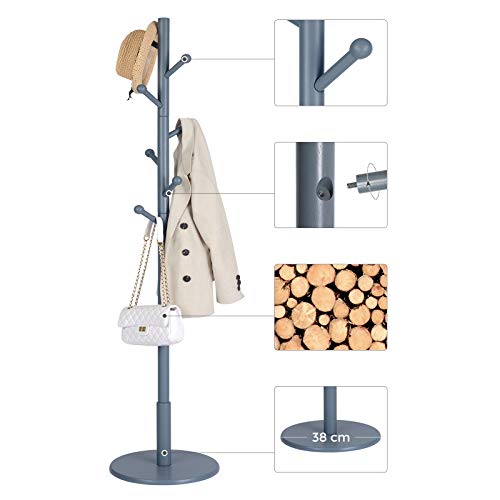 VASAGLE Coat Rack Freestanding with 7 Rounded Hooks, Wood Hall Tree