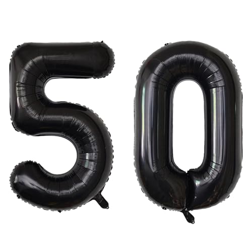 Photo 1 of 40 Inch Black 50 Number Balloons, Giant Jumbo Helium Mylar Foil Black Number Balloons for Birthday, Black Mylar Digital Balloons for 50th Birthday, Anniversary Party Decorations Supplies