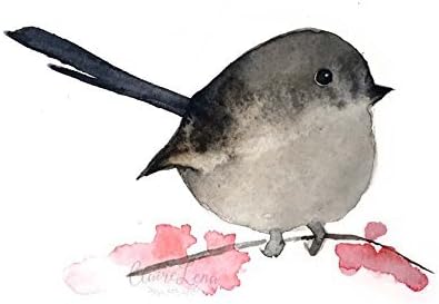 Handmade ORIGINAL Art - Watercolor Bird with Pink Cherry Blossom Painting - Watercolor Animal Painting - 5.5 x 3.5 inches - Miniature Art - Birds
