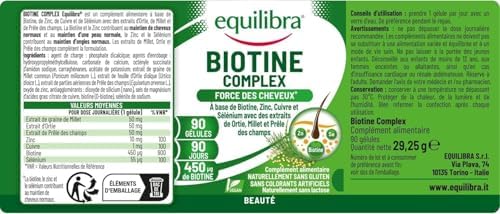 , Biotin Complex, Santé des Cheveux et des Ongles, Biotine Hautement Dosée, Zinc, Cuivre, Sélénium, Extraits d'Ortie, de Millet, de Prêle des champs, 90 Capsules