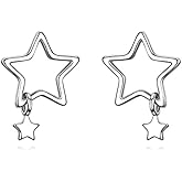 Reffeer Solid 925 Sterling Silver Star Stud Earrings for Women Teens Star Post Stud Earrings Drops