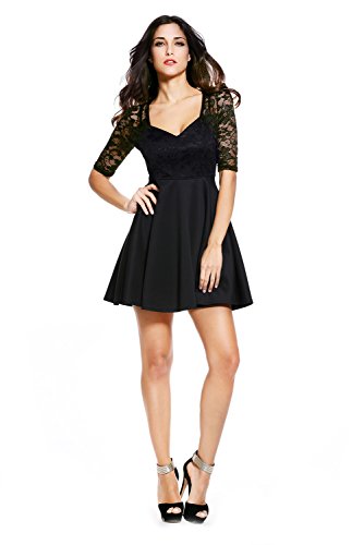 NuoReel Women's Lace Bodice Skater Dress (X-Large, Black Halfsleeve)