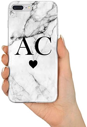 TULLUN Personalized Individual Grey Marble Custom Name Initials Text Flexible Soft Gel Phone Case Cover for iPhone - Grey Marble Black Heart - for iPhone X/XS