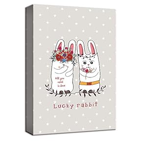 Canvas Wall Art Lucky Rabbits for Kids Painting Artwork for Home Decor Framed - 12x18 inches