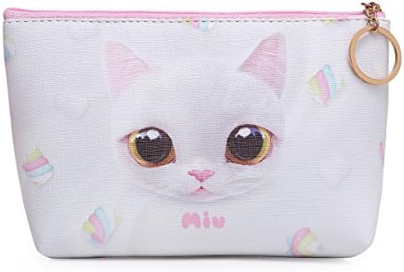 Small Cute Cosmetic Bag For Women Portable Travel Makeup Case Durable Waterproof Organizer Handbag With Zipper Toiletry Bag Cat Pattern(White)