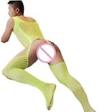 HIMEALAVO Male Lingerie Transparent Open Crotch Bodystocking it Catsuit Men Yellow