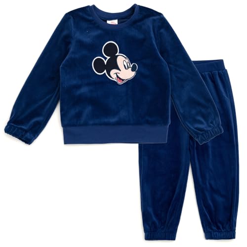 Disney Junior Lightweight Ribbed Velour Sweatshirt and Jogger Pants Outfit Set Infant to Big Kid Sizes (12 Months - 14-16)