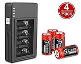Arlo CR Rechargeable Batteries Upgrade 4 Pack 123A 3.7V 800mAh Protected Batteries with Case and Arlo Battery Charger for Arlo VMC3030 VMK3200 VMS3330 3430 3530 Wireless Security Cameras Alarm System