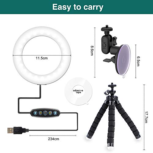 Kit D'éclairage de Vidéoconférence, Lampe Photo, Studio Photo et éclairage Ring Light LED avec Ventouse Trépied, 5 Modes d'Eclairage et 6 Niveaux de Luminosité pour Diffusion en Direct,Appel Zoom