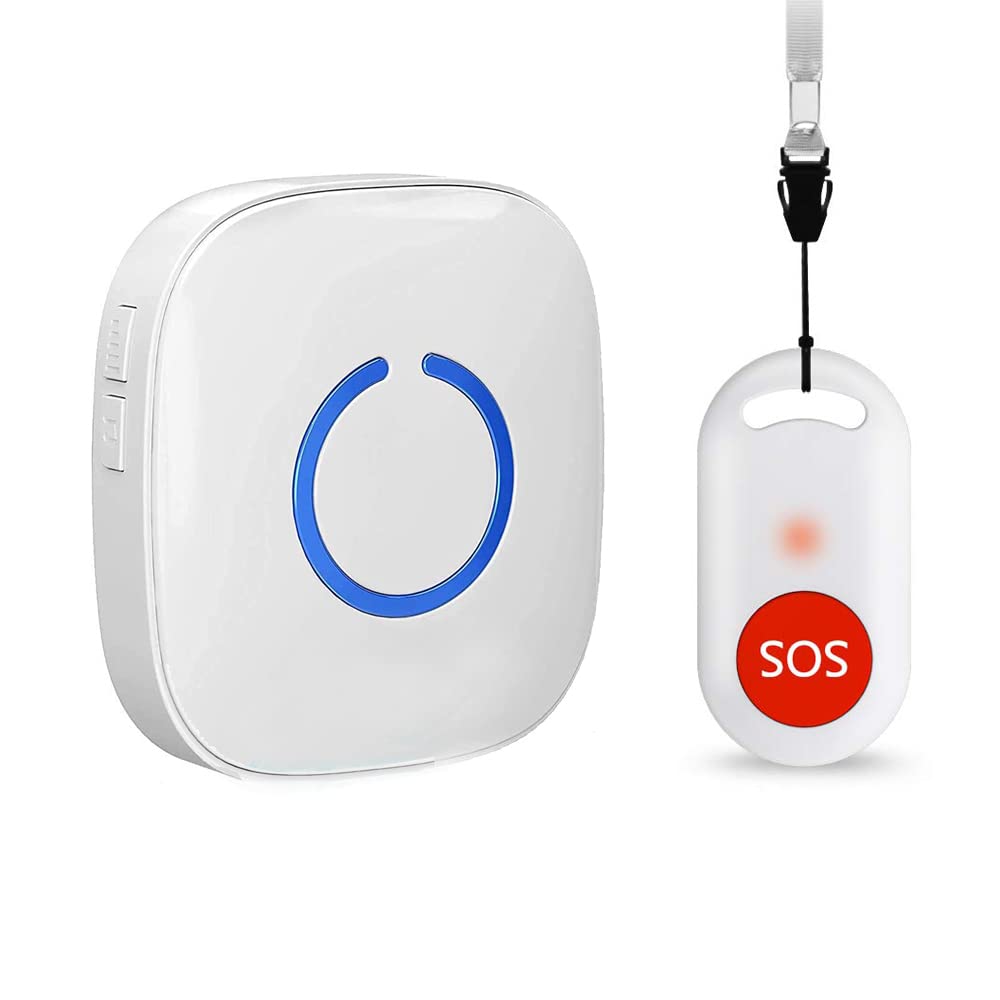 Caregiver Pager Wireless Call Button Nurse Alert System Help Button for Home/Elderly/Patient/Disabled Attention Pager 500+ Feet 1 Plug in Receiver 1 Waterproof Transmitter