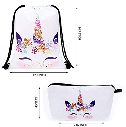 Tigor Einhorn Kordelzug Rucksack Geschenke für Mädchen/Make-up Tasche/Haargummis/Halskett/Geldbörse/Schlüsselanhänger/Armbänder für Mädchen Einhorn Party Weihnachten