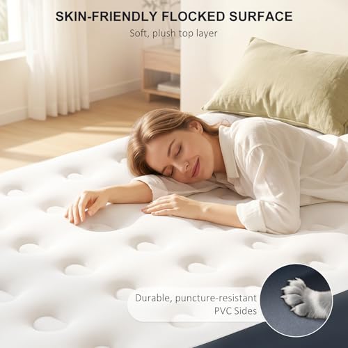 NALONE Colchón Hinchable 2 Plazas con Inflador 191x137x33cm, Colchón Inflable Matrimonio Autohinchable Cama Hinchable Eléctrico para Uso Doméstico Y Camping