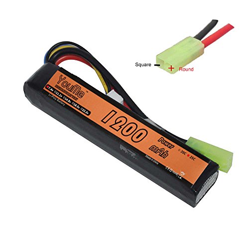 Youme 2S 1200mAh 25C-50C 7.4v LiPo Airsoft Battery With Mini Tamiya Connector for AK Airsoft Gun Model