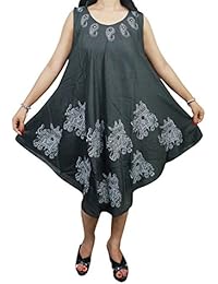 Womens Tank Dress A-Line Elephant Print Sleeveless Loose Fit Flare Hem Beach Cover Up Sundress L/XL