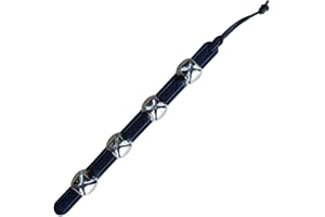 Rustic Red Door Co. Hanging Jingle Sleigh Bells on Leather Strap for Door Knob, Dog to Go Outside, Pet Puppy Potty Training, Christmas Decor, 4 Silver Plated Bells, 14" Straip, Black