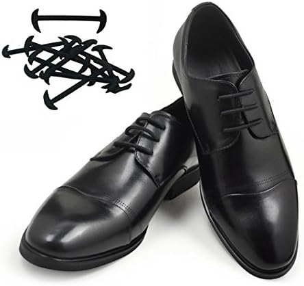 No Tie shoelace-SENT CHARM Elastic Silicone Lazy Shoe laces Waterproof Wash Free Laces Best for Dress Shoes (Black+Black)