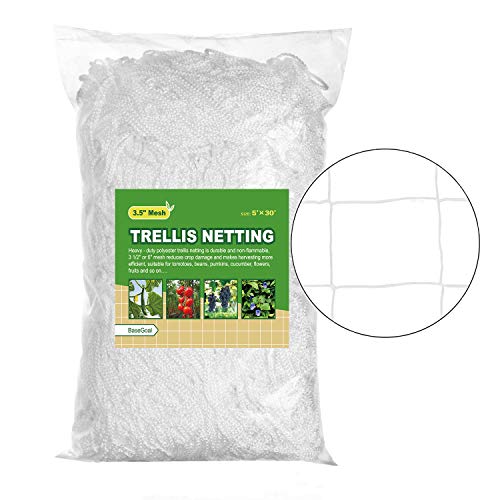 BaseGoal All-Weather Trellis Netting Mesh Plant Garden Vine Growing Flexible String Net (3.5" Mesh ployester, 5' Wx 30'L)