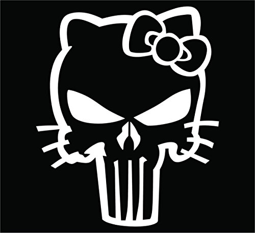 Bread8 Global's Die Cut Hello Kitty Parody Caricature Punisher Skull 6-inch High Quality Vinyl Decal for cars, trucks, laptops, helmets, tool boxes, or any hard, smooth surface