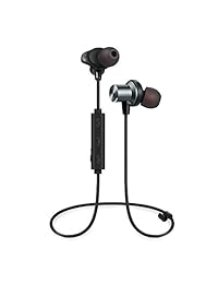 Tesson auriculares Bluetooth V4.1 Inalámbrica magnética Auriculares Super Bass estéreo cancelación de ruido auriculares, a prueba de sudor, ajuste cómodo, seguro para deportes con micrófono integrado ? mejorado ? (plata)