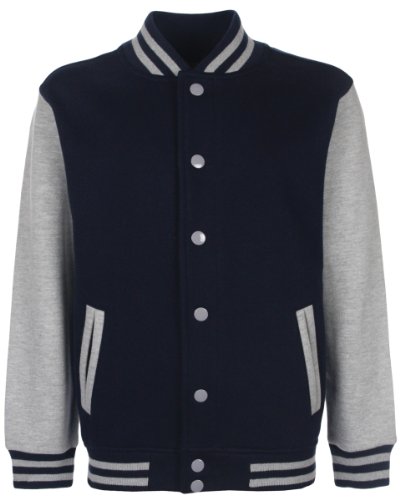 FDM Junior/Childrens Unisex Varsity Jacket (Contrast Sleeves) (9-10 years) (Navy/Heather Grey)
